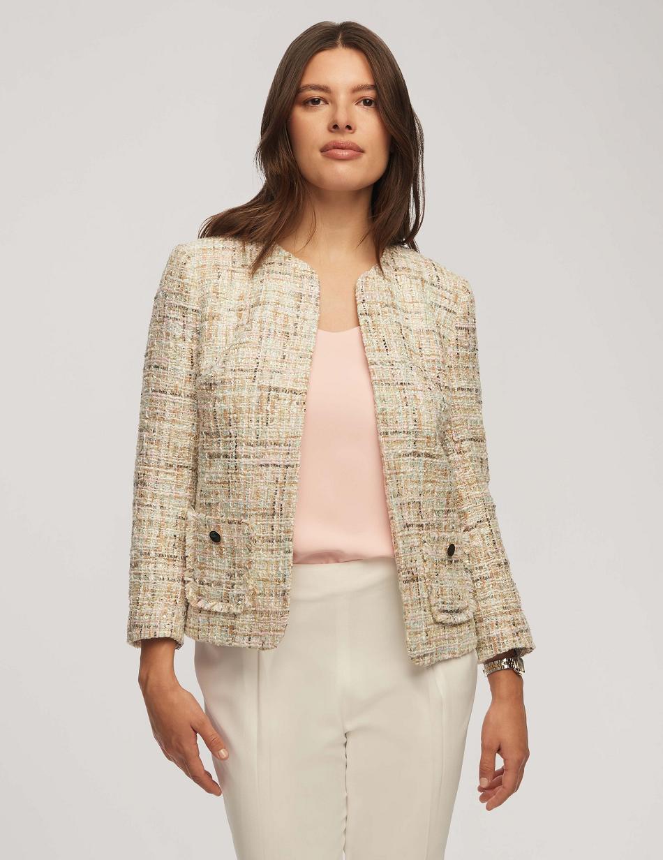 Blazer Anne Klein Novelty Sequin Tweed With Fringe Pockets   | LCD-0793875